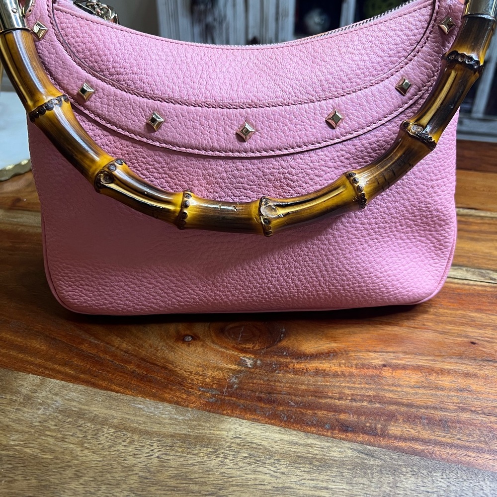 Gucci Pink Leather Shoulder Bag with Bamboo Handle